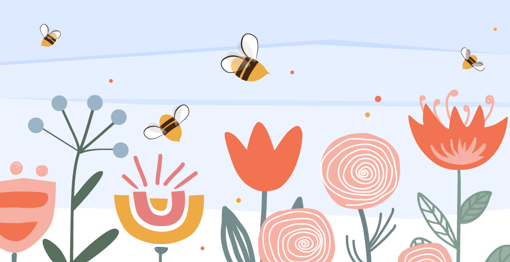 Illustration of bees and flowers